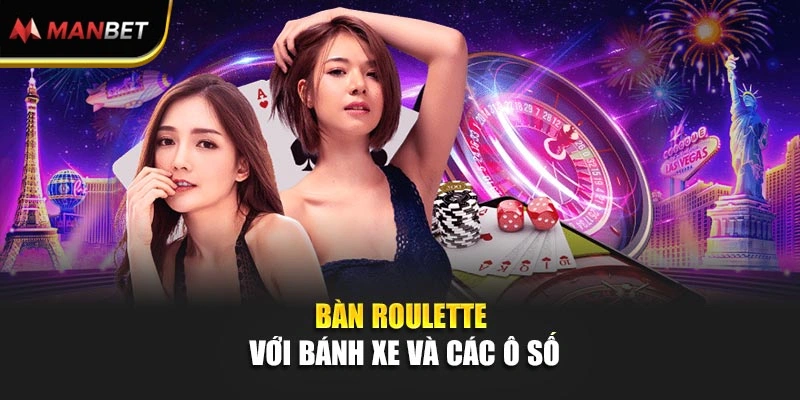 Bàn Roulette với bánh xe và các ô số